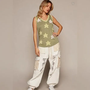 Star Patch Olive Tank Top by POL