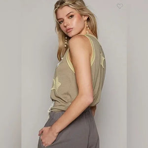 Star Patch Olive Tank Top by POL