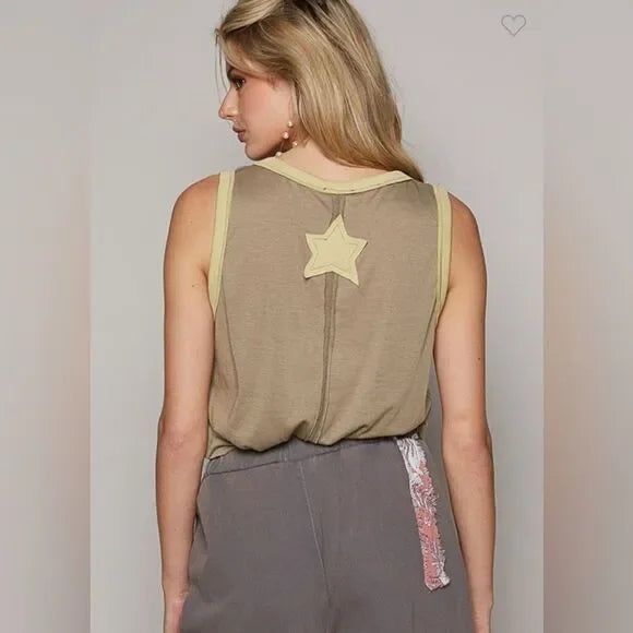 Star Patch Olive Tank Top by POL