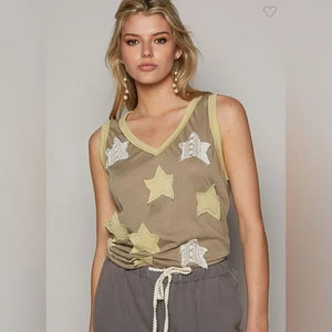 Star Patch Olive Tank Top by POL