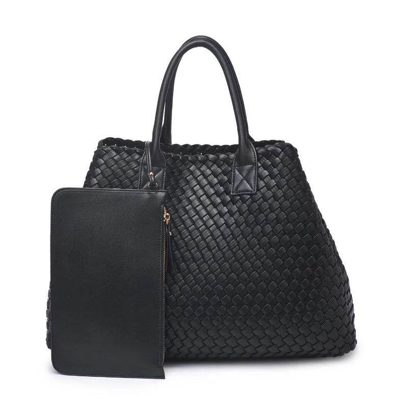 Ithaca Woven Vegan Leather Tote in Black by Urban Expressions