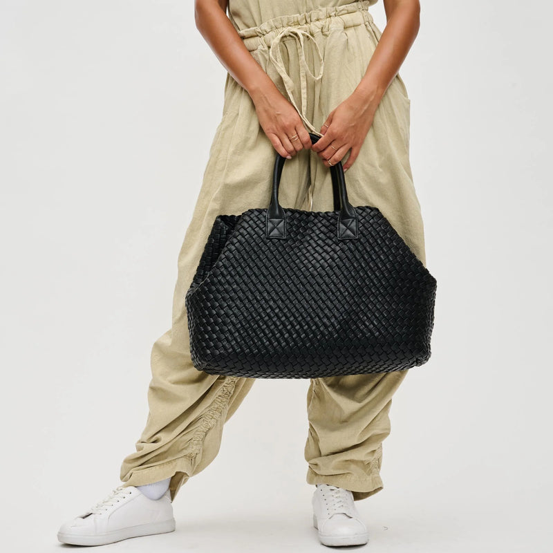 Ithaca Woven Vegan Leather Tote in Black by Urban Expressions