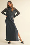 Satin Slip Dress With Crochet Knit Sweater by Miou Muse