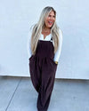 Mindy Washed Woven Suspender Style Jumpsuit in Charcoal