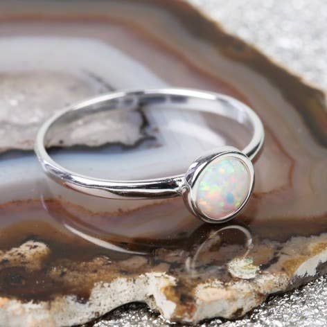 Sterling Silver And Round Opal Ring