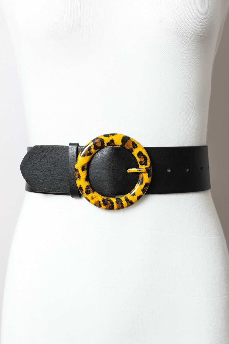 Wide Leopard Ring Buckle Belt in Black or Camel