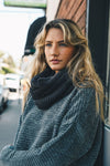 Faux Sherpa and Knit Infinity Scarf in Black