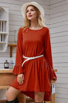 Ruffle Detail Long Sleeve Dress With Pockets