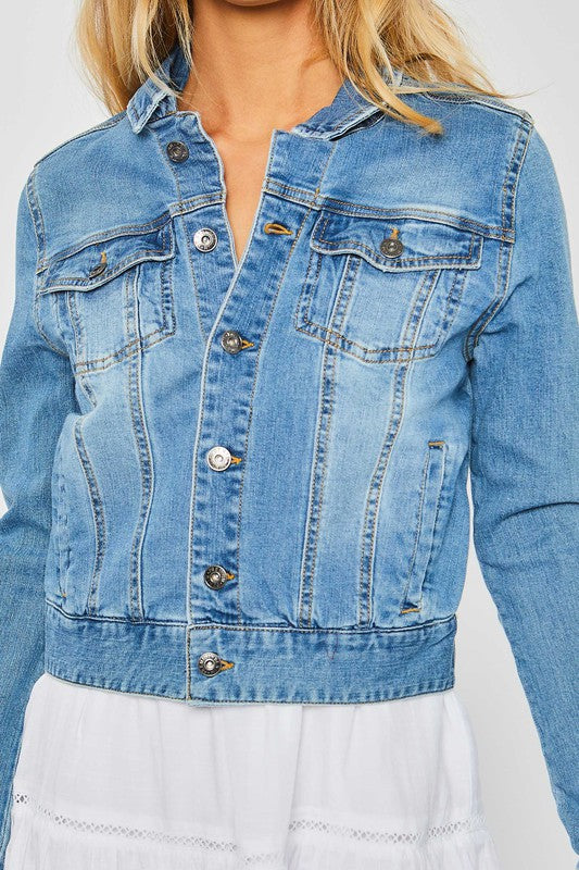 Lexi Stretchy Cotton Denim Jacket in Light Blue