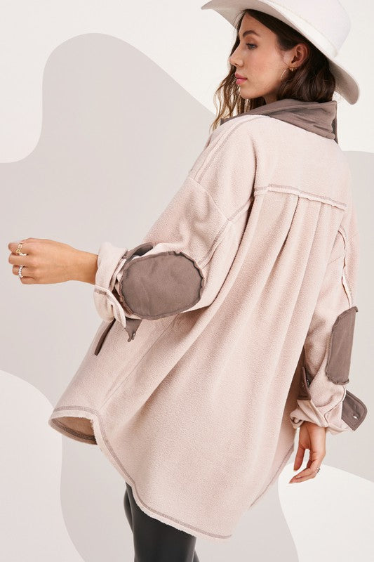Em Shacket With Elbow Patches in Mist