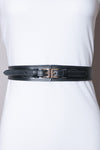 Leather Double Buckle Waistband Belt in Black or Brown
