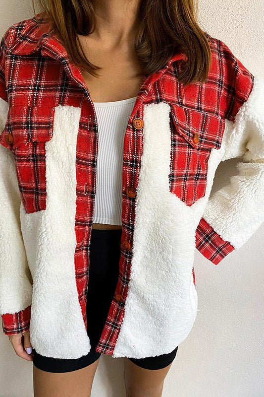 Molli Button Down Plaid and Fleece Shacket