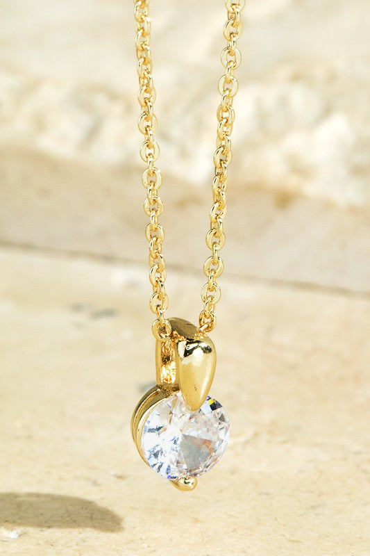 Petite Round CZ Charm on Gold Chain in 6 Color Choices