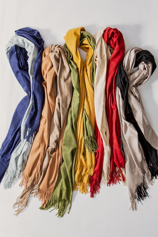 Solid Scarf With Fringe in Various Colors