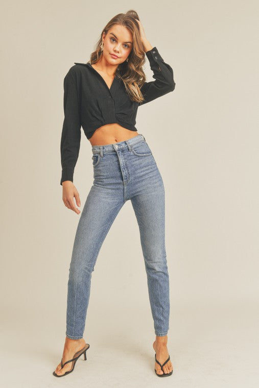 Aida Cropped Collared Top by Lush Clothing