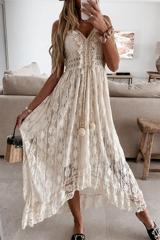 Ava Smocked Ruffle Tiered Mesh Maxi Dress in Champagne