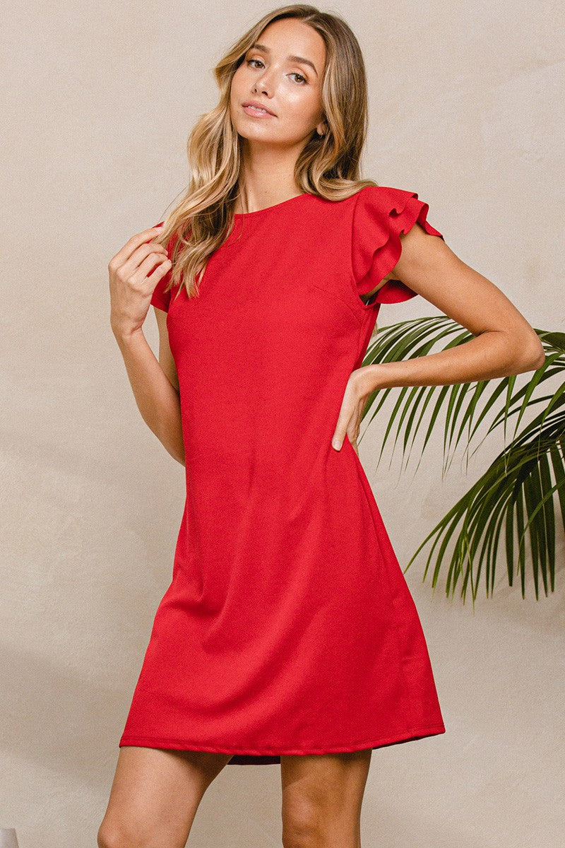 Rosalie Solid Knit Shift Dress in Red