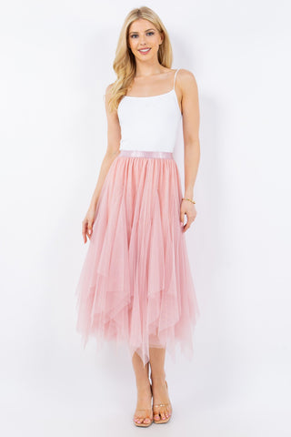 Ava Smocked Ruffle Tiered Mesh Maxi Dress in Hot Pink