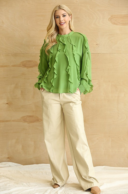 Candy Chiffon Ruffle Detail Top in Apple Green