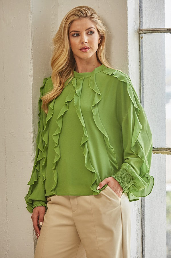 Candy Chiffon Ruffle Detail Top in Apple Green