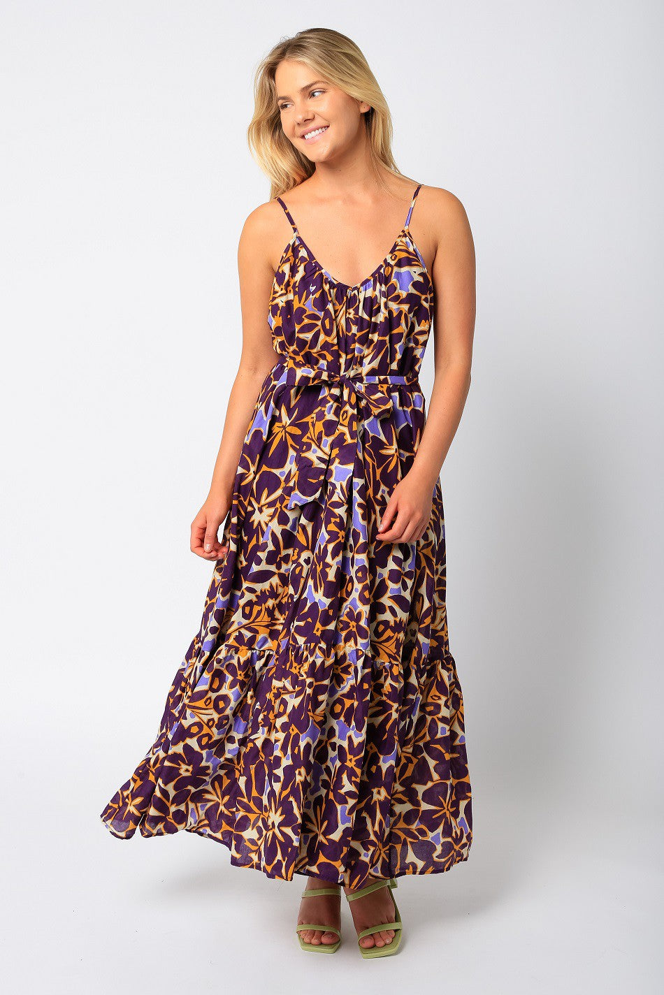 Trina Maxi Dress in Purple Beige by Olivaceous