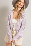 Daisy Distressed V Neck Sweater in Cream/Purple