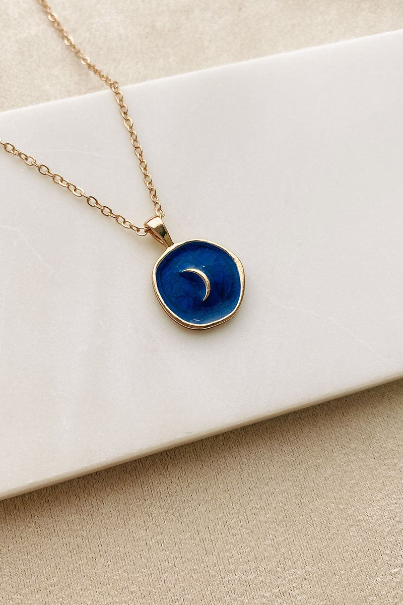 Navy Moon Charm on 18k Gold Plated Necklace