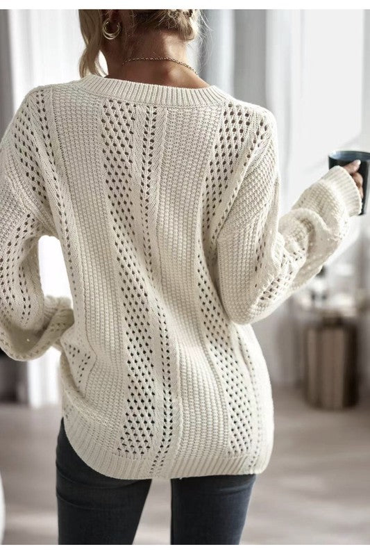 Jessica Open Weave Knit Sweater in Ivory