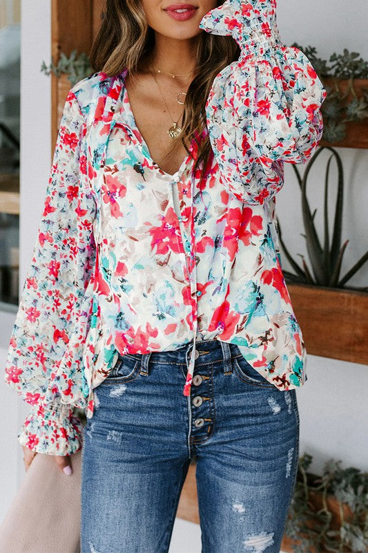 Olivia Ruffle Neck Floral Blouse