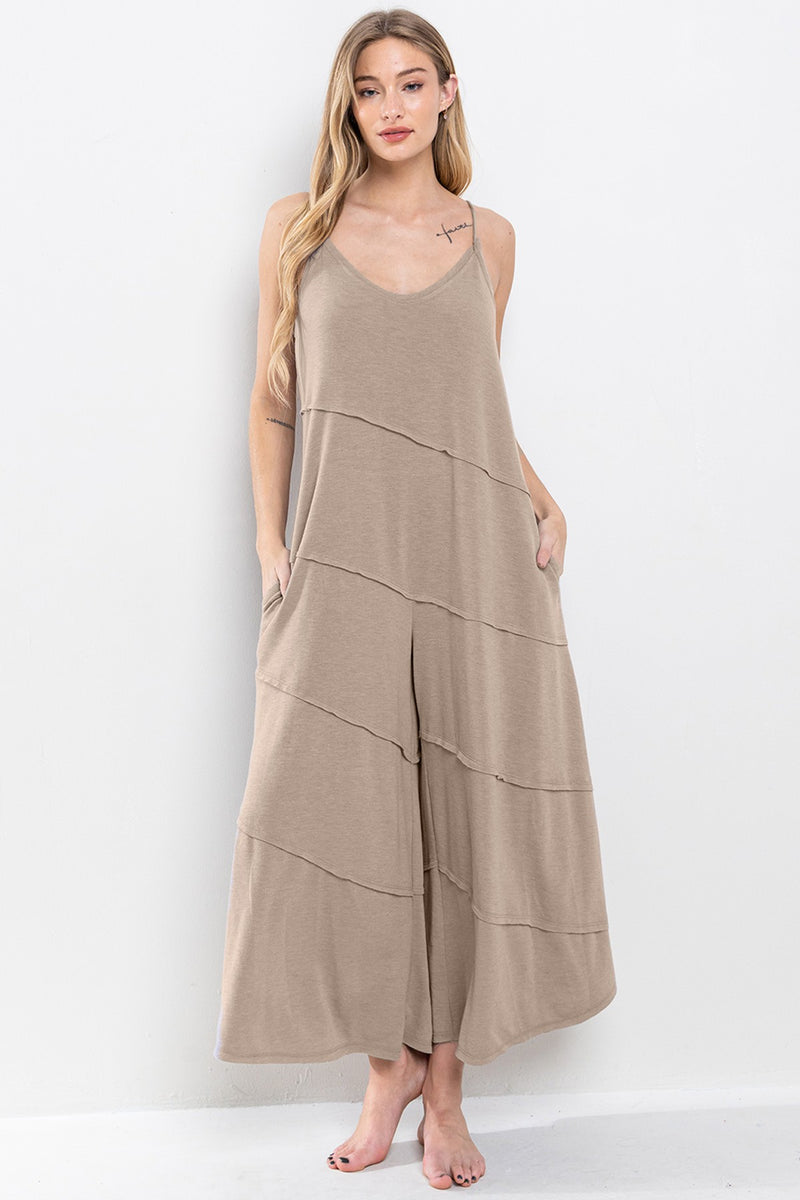 Kyla Raw Edge Jumpsuit in Taupe