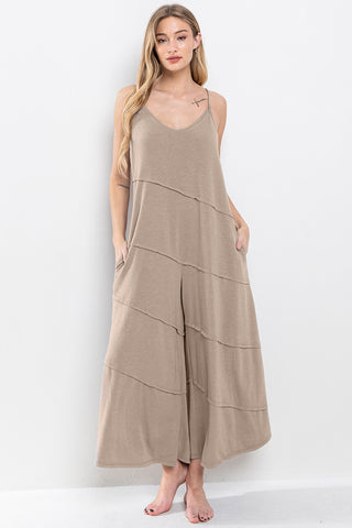 Mindy Washed Woven Suspender Style Jumpsuit in Clay Brown