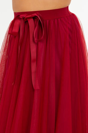 Taba Scarlet Red Midi Skirt