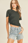 Leslie Short Sleeve Side Knot Detail Top in Black by Lush