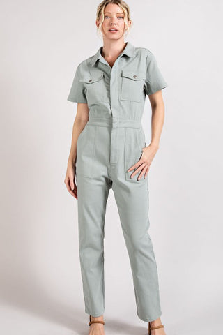 Whitney Smocked Jumpsuit in Taupe Pattern