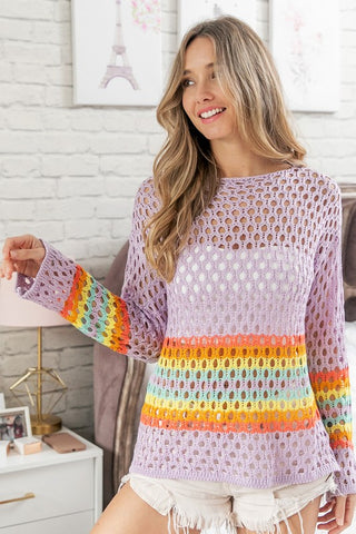 Brianna Hand Crocheted Sweater in Lavender