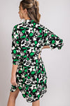 Astrid Button Down Mini Dress in Green Floral