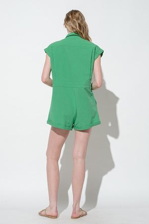 Julia Cotton Solid Romper in Green