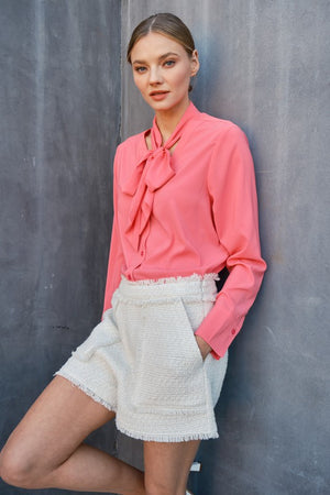 Siobhan Bow Tie Blouse in Hot Pink by Aaron & Amber