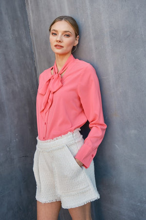 Siobhan Bow Tie Blouse in Hot Pink by Aaron & Amber