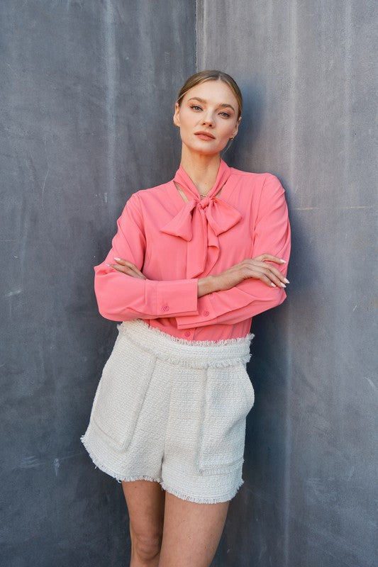 Siobhan Bow Tie Blouse in Hot Pink by Aaron & Amber