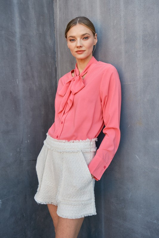 Siobhan Bow Tie Blouse in Hot Pink by Aaron & Amber