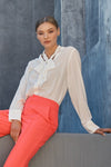 Siobhan Bow Tie Blouse in Off White by Aaron & Amber