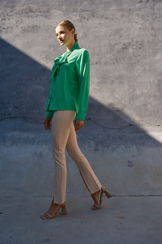 Siobhan Bow Tie Blouse in Green by Aaron & Amber