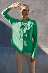 Siobhan Bow Tie Blouse in Green by Aaron & Amber