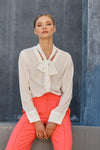 Siobhan Bow Tie Blouse in Off White by Aaron & Amber