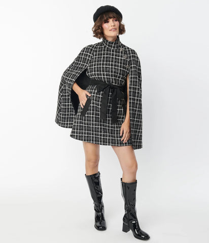 Tyra Charcoal Plaid Belted Coat Dress