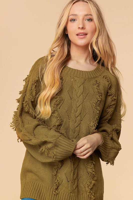 Grace Cable and Fringe Tassel Sweater