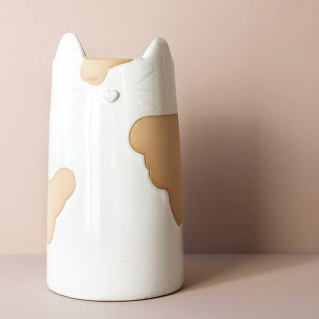 Textured Ceramic Cat Vase