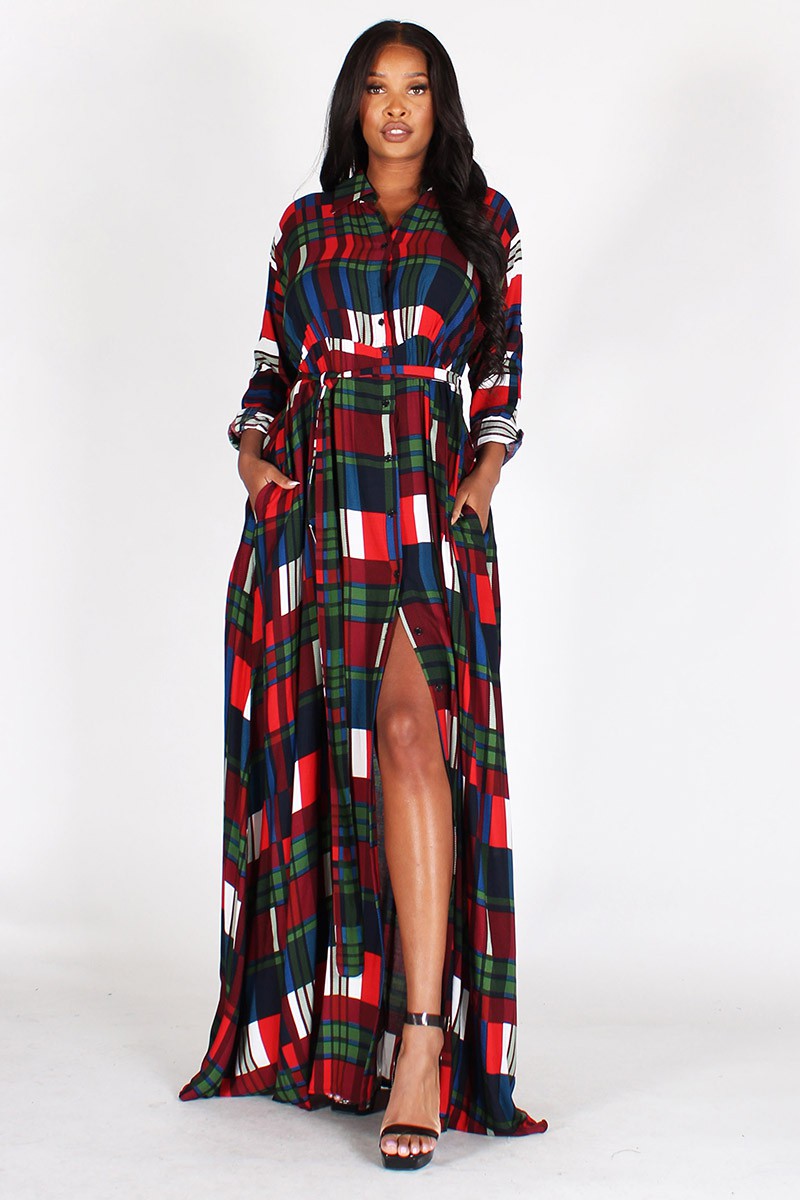 buffalo check maxi dress Jinhomg Womens Casual Shirt Dresses Vintage Buffalo Plaid Print Midi Dress Lightweight Comfy Cotton Linen Button Down Spring Dresses Daily Wear