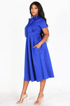 Donna Fit and Flare Midi Dress With Necktie